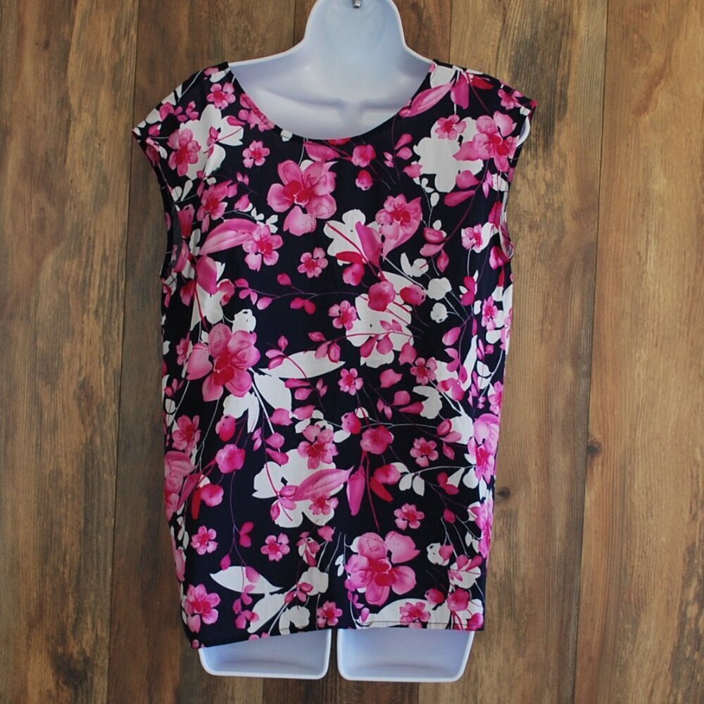 Staccato Lightweight Floral V-strap Capped Sleeve Blouse Top S
